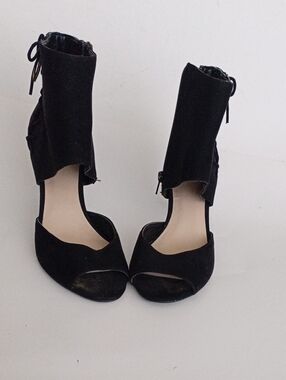 Nine West Black Suede Open-Toe Ankle-Cuff Heels